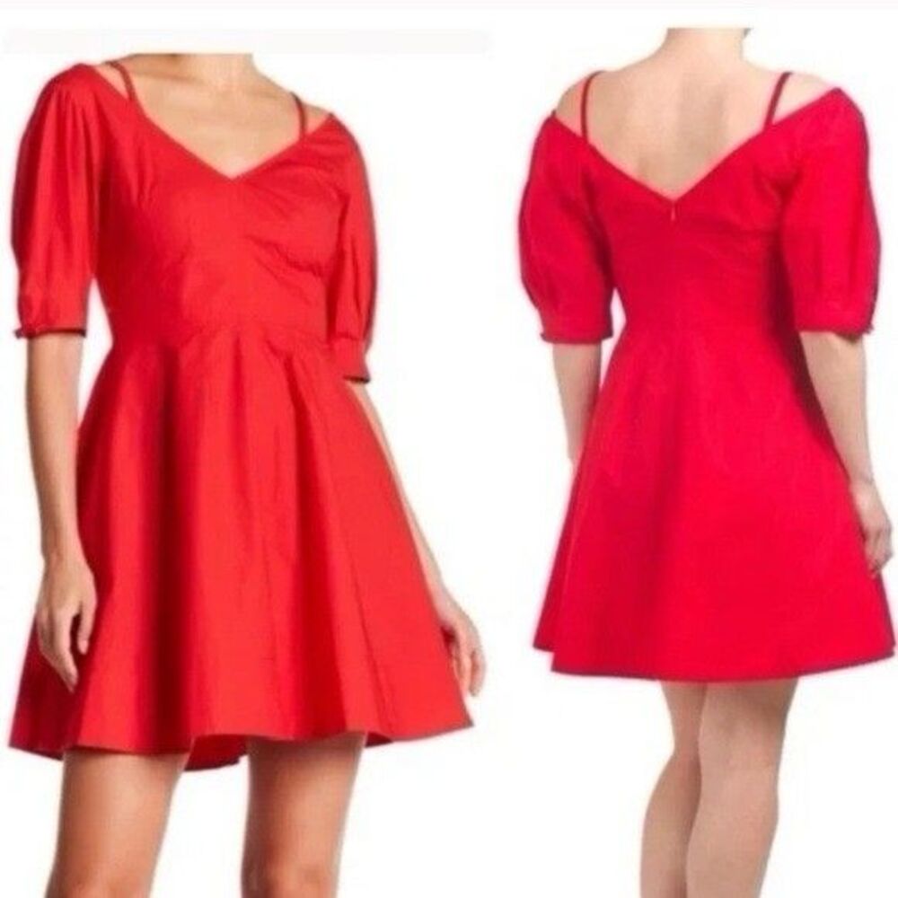 Derek Lam 10 Crosby Red Cotton Fit & Flare Dress Size 10 Cold Shoulder